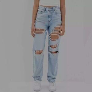 American Eagle Highest Rise Baggy Straight Distressed Jeans